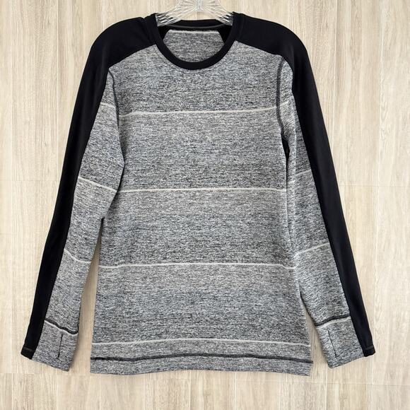 Lululemon Velocity Long Sleeve Shirt Mens Small Gray Striped Color Block Thumb - Picture 1 of 13